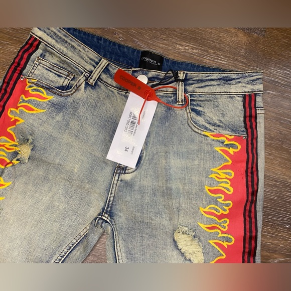 NWT COOPER 9 MENS MAGMA STRIPE JEANS RED BLACK 34X32 - Picture 4 of 11